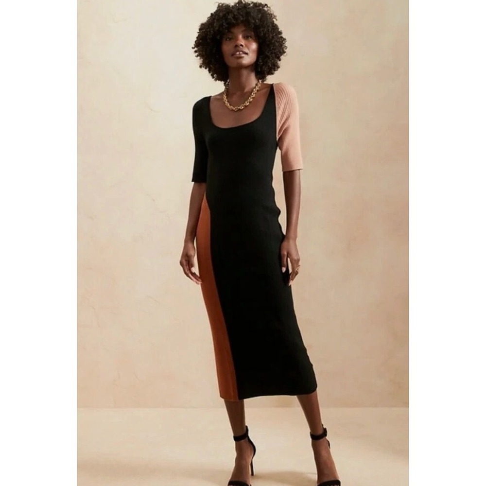 Banana Republic x Harbison Scoop Neck Sweater Dress Womens XL Colorblock Ribbed